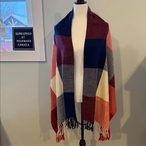 Colorful Block Pattern Scarf with Fringe Size 24 inches by 76 inches Super Soft